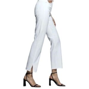 ZARA High Rise Straight Leg Jeans with Split Leg Hem White Button Front Size 6
